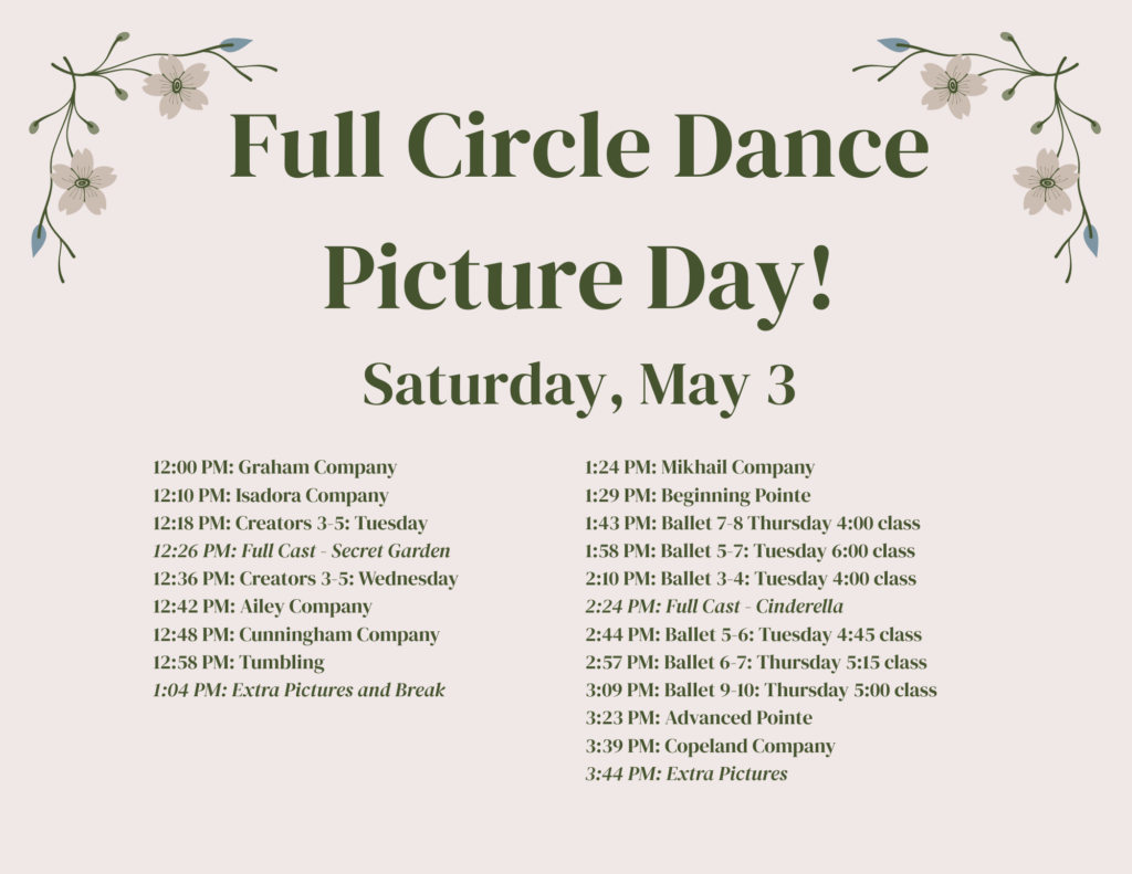 Picture Day! Saturday, May 3