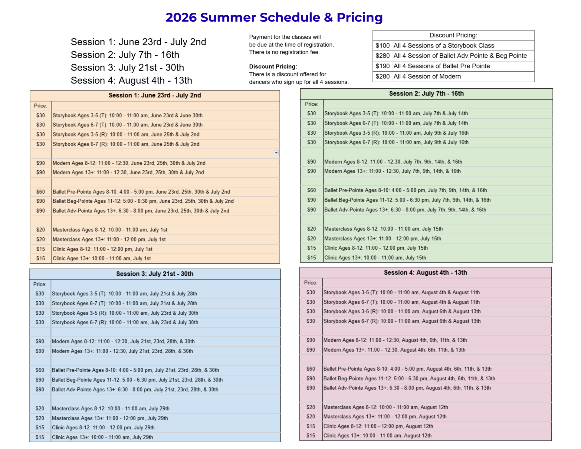 2026 Summer Schedule & Pricing(1)